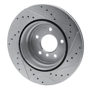 BMW 135I Brake Rotor (1) - Rear Left - R1 Concepts - Drilled & Slotted - Silver - `08-`13